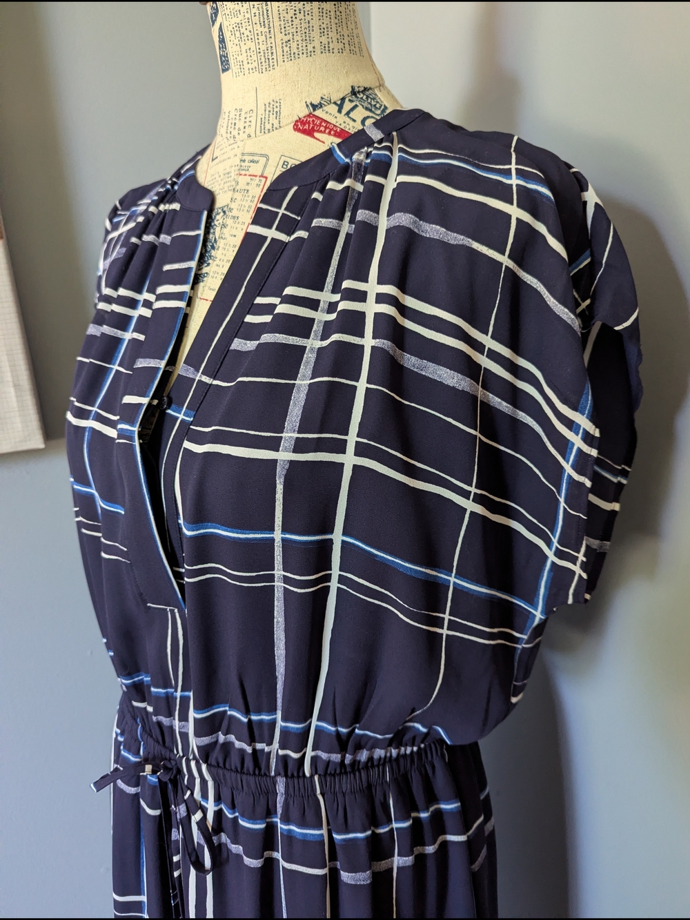 Apt. 9 Navy Plaid Drawstring-Waist Midi Dress - Picture 3 of 8